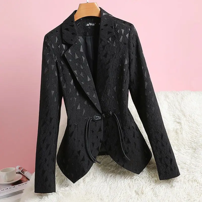 

Vintage Blazers Women Black Suit Slim Korean Chic Jacket Short Coat Plate Button Long Sleeve Office Lady Coats Women Clothing