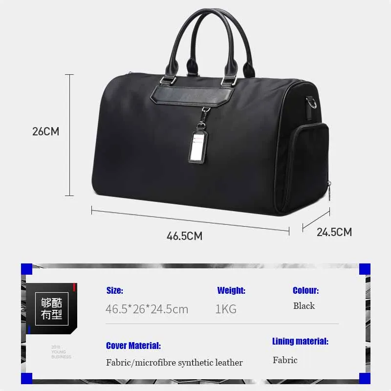 BOPAI Men's Waterproof Fitness Sport Travel Bag Large-Capacity Business Luggage bag Portable Folding Outdoor Black Storage Bag images - 6