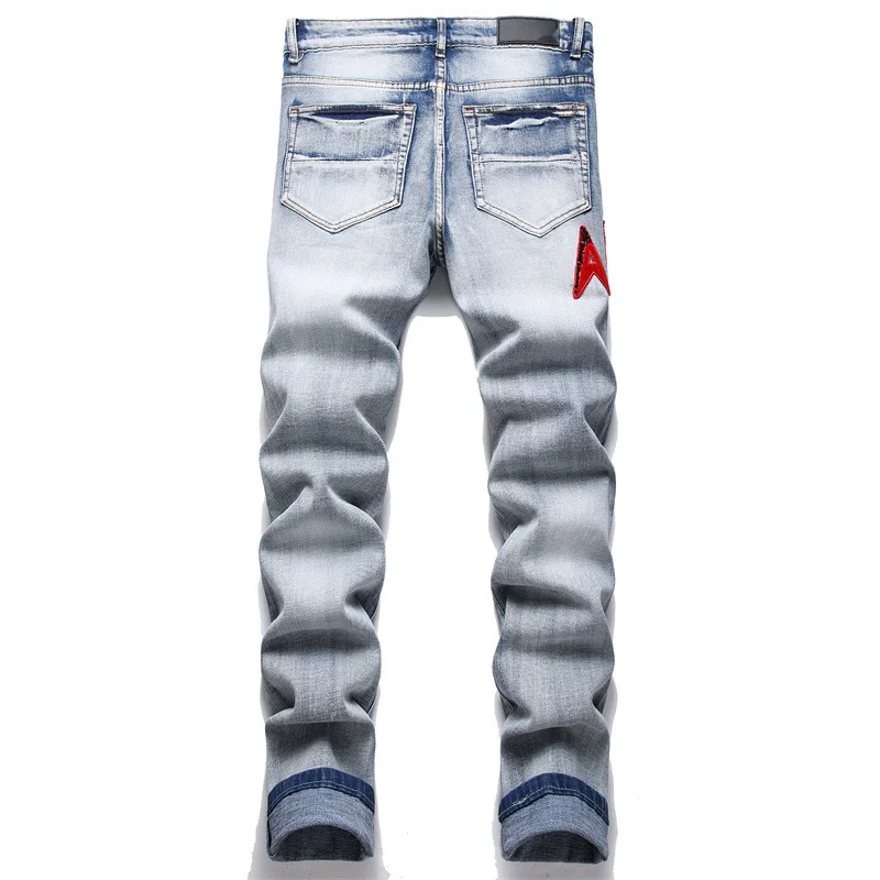Men's Light Blue Slim Fit Ripped Jeans For Men With Stretch_voghion.com