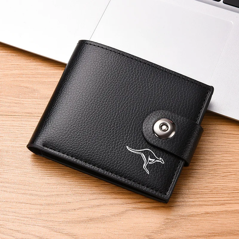 New men's ultra-thin multifunctional large capacity portable card bag, short magnetic buckle wallet, fashionable leather wallet