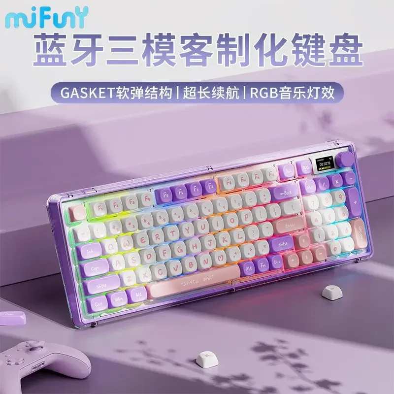 MiFuny V99 Wireless Mechanical Keyboard Bluetooth Smart Screen Tri Mode RGB Backlight Customized 98 Keys Office Gamer Keyboards