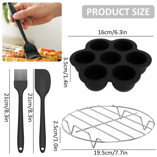 9 Db Air Fryer Tartozékok Négyzet Alakú Lég Sütő Süteményekkel És Pizza Serpenyővel 304 Rozsdamentes Acél Nyársaló Olajkefe - Image 5