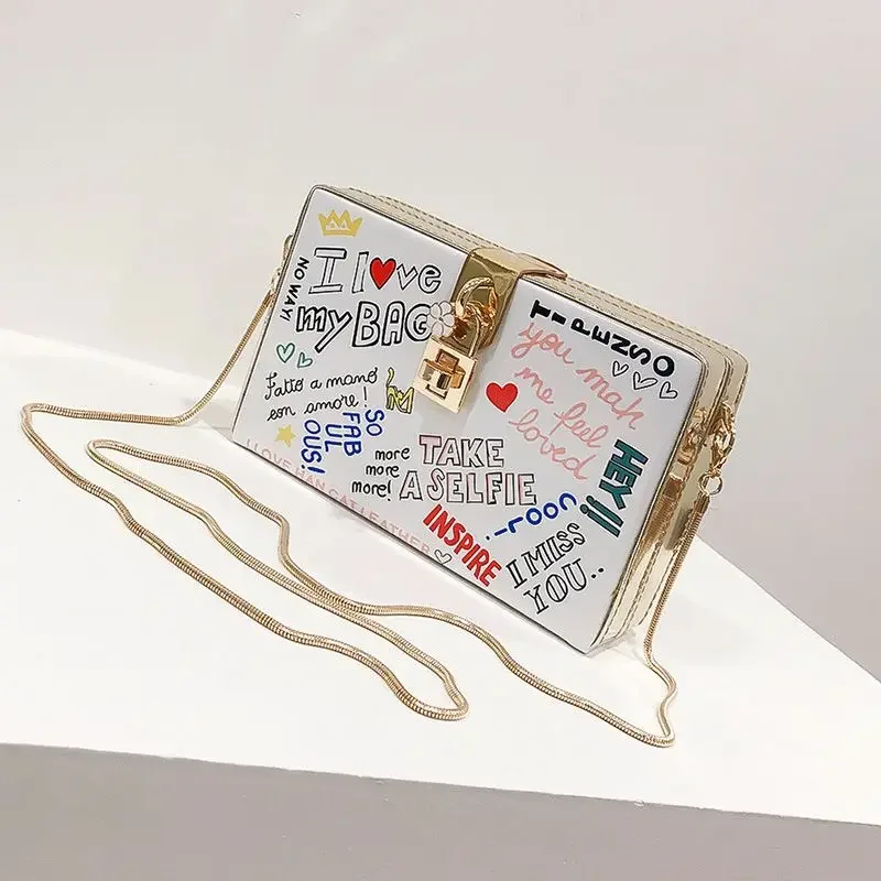 Crossbody Bags Letter Printing Trend Design Personality Box All Match Fashionable Casual Sweet Mini Chain Shoulder Bag for Women