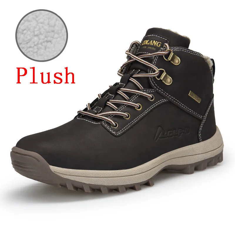 Fashion Leather Men Boots Comfortable Men Shoes Waterproof Ankle Boots Short Plush Winter Warm Work Shoes Big Size 39~48