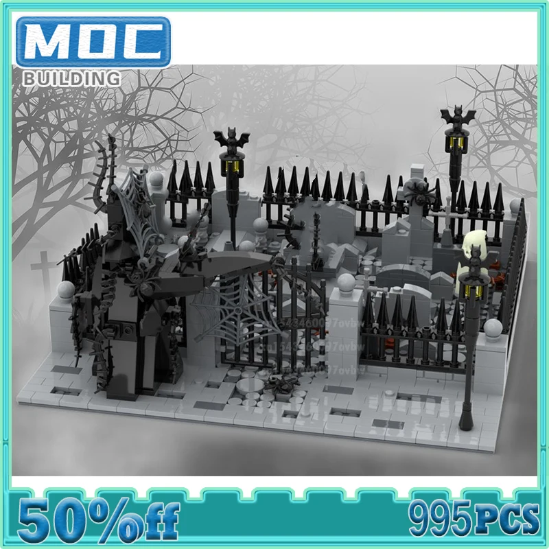 

Moc Building Bricks Modular Scary Cemetery Street View Model Architecture Education Bricks Creative DIY Assembly Toy Child Gift