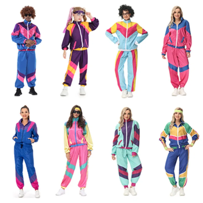 

Vintage Disco 80s 90s Costumes Halloween Women Fashion Hippie Sportswear Costume Party Adult Dress Up Hip Hop Reunion Outfits