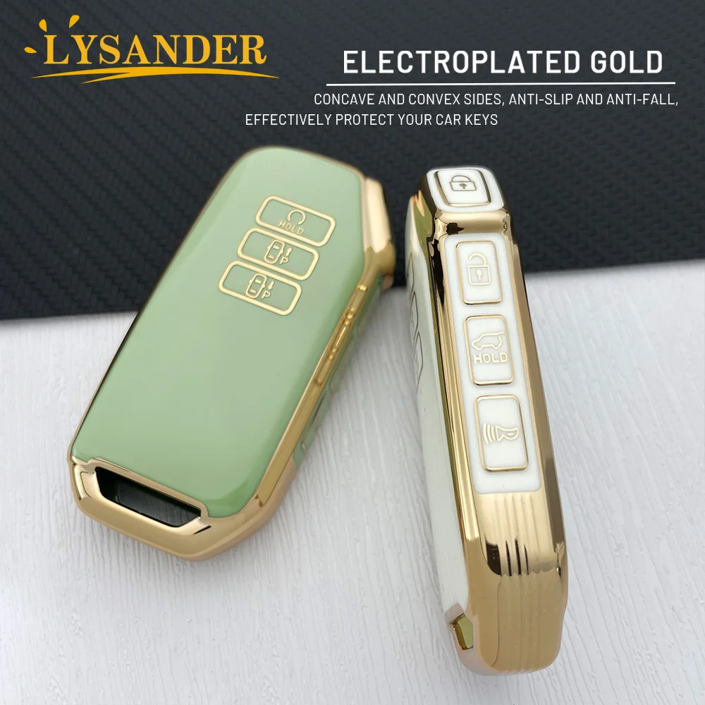 Key Case,Key Case Cover,Car Key Shell,Remote Control Case Cover 7 Button TPU Car Remote Key Case Cover Shell For Kia Sorento MQ4 Gold Edge Key Shell Keychain Keyring
