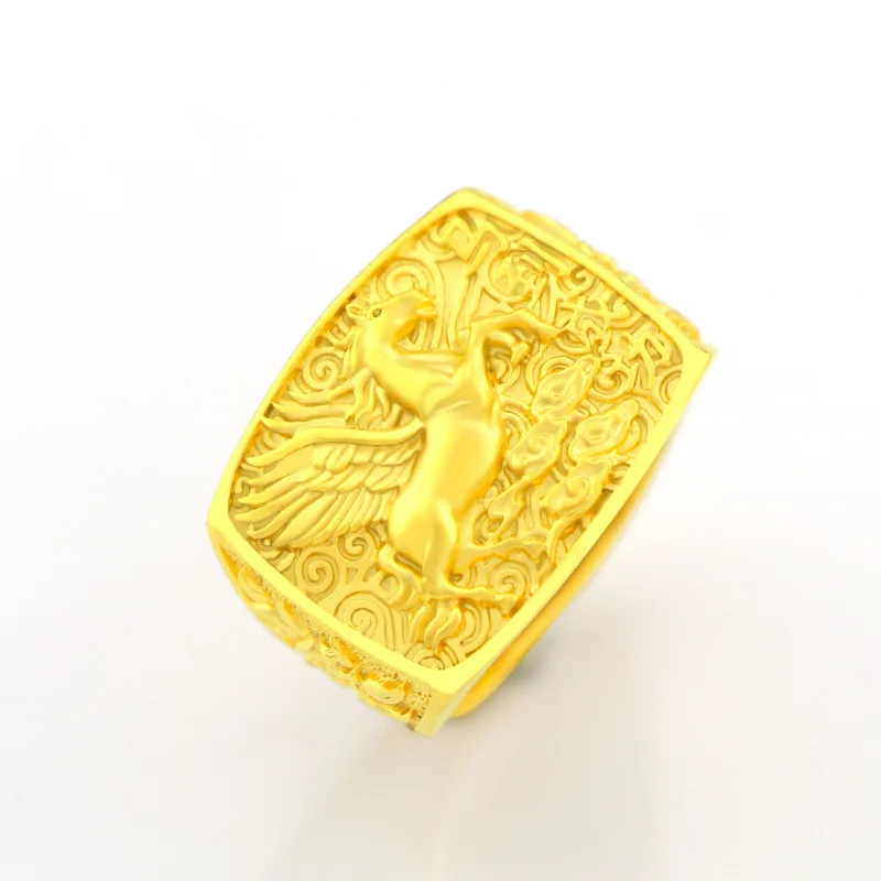

100% Soild 18K Yellow Gold Color Horse Ring for Men Bro Wedding Engagement open 999 Rings Fine Jewelry Christmas Gifts