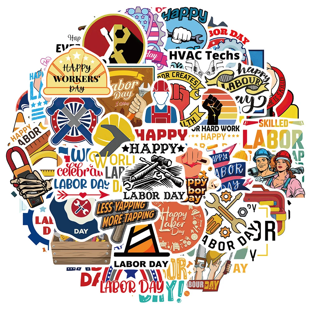 10/30/50pcs Happy Labor Day Graffiti Stickers DIY Festivals Decoration Sticker Wall Laptop Car Scrapbooking Waterproof Decals