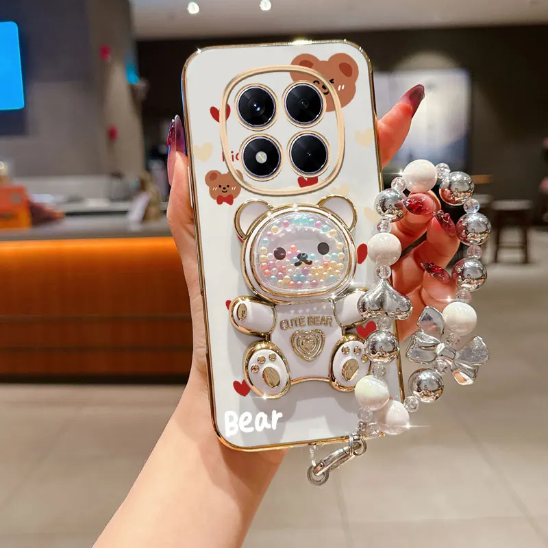 Pearl Strap Lanyard Love Bear Phone Holder Case Cover