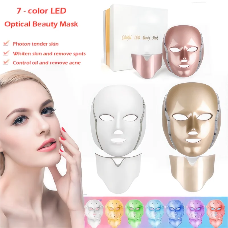 7 couleurs LED masque avec cou photothérapie masque rajeunissement de la peau anti - acné beauty equipment Lifting Facial tight