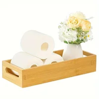 1pcs Toilet Paper Storage - Bamboo Bathroom Tray with Handles - Bamboo Basket for Toilet Tank Top and Counter,Rustic Home Decor 1