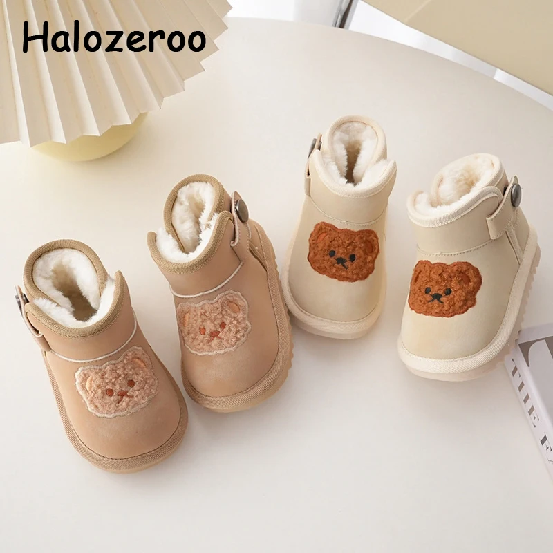 

New Kids Snow Boots Baby Girls Bear Ankle Shoes Children Brand Fashion Boots Toddler Warm Casual Boots Fur Shoes Soft Winter