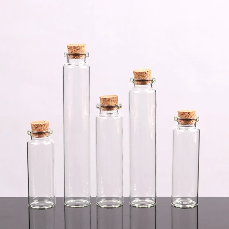 7ml-20ml Small Bottles with Cork Stoppers Tiny Vials Small Clear Glass Jars Lids Storage