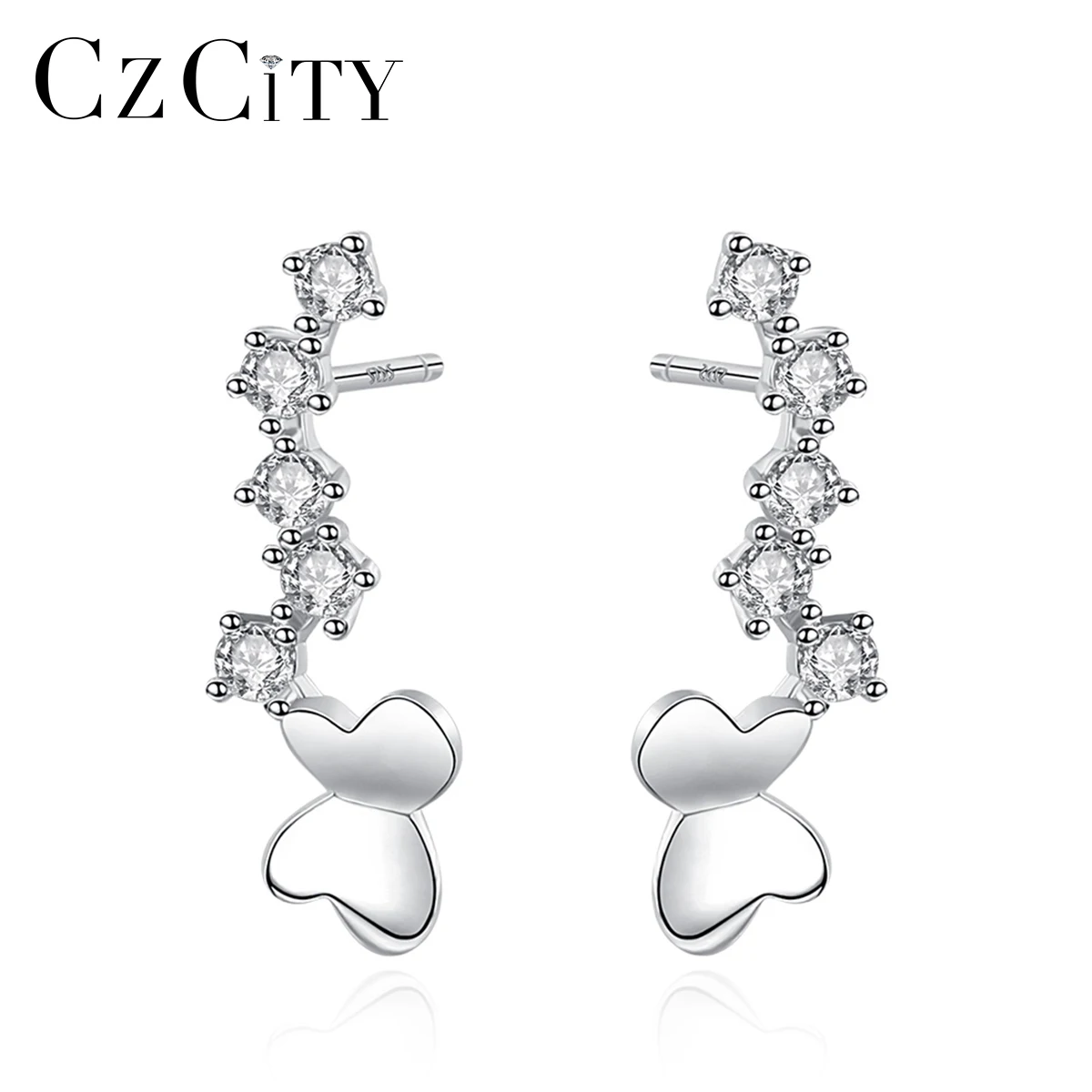 

CZCITY Fashion Korean Butterfly Stud Earrings for Women Romantic Design Girls Small Zircon Earrings Brand Silver 925 Jewellery