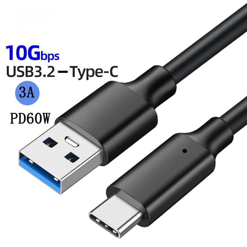데이터 전송 USB C SSD 하드 디스크 케이블, USB 3.2, 10Gbps, USB A to C 타입 3.2 Gen2, 3A, PD 60W, QC 3.0 고속 충전