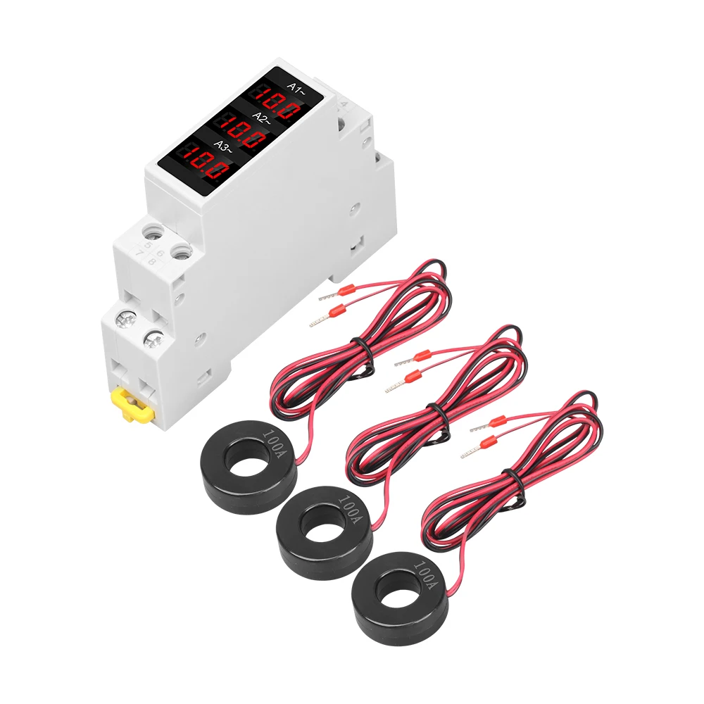 

LED Din Rail Digital Display Three-Phase Ammeter 1-100A AC80-500V Single-Phase Volt Amp 0-99Hz Voltag Current Herz Meter