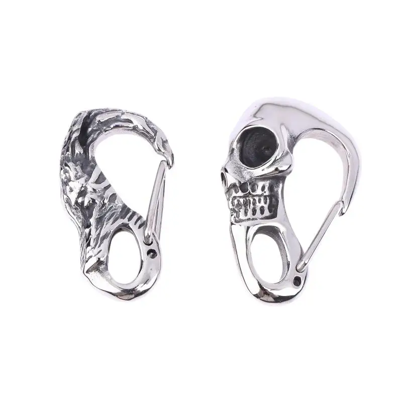 Totenkopf-Schlüsselanhänger aus Robustem Edelstahl, Gotischer Karabinerhaken, Punk-Stil Schlüsselring-Anhänger mit Verschluss – Detail 9