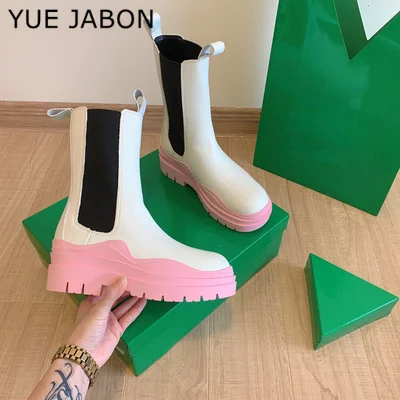 

Женские ботинки челси на резинке, Зимние ботильоны на массивном каблуке и платформе, 2022