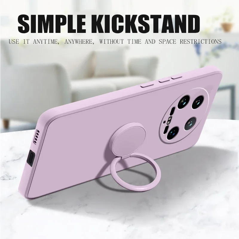 Liquid Silicone Ring Stand Phone Case with Lanyard and Magnetic Soft TPU Cover