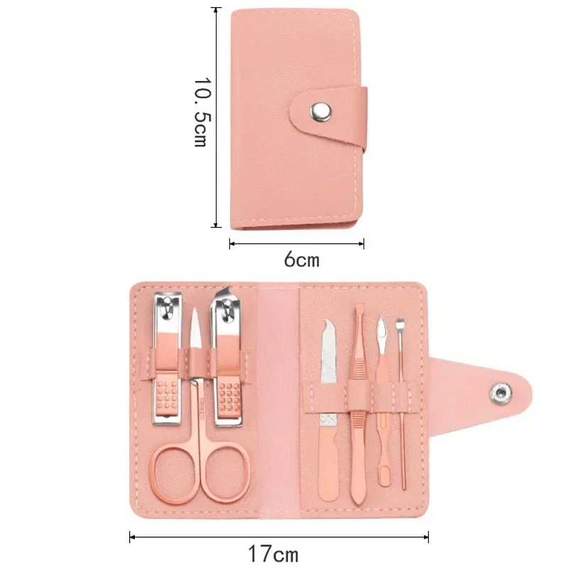 PU Leather Manicure Pedicure Nail Care 7pcs Cutter Scissor Tweezer Clipper Kit Set With Colorful Case Manicure Kit Set