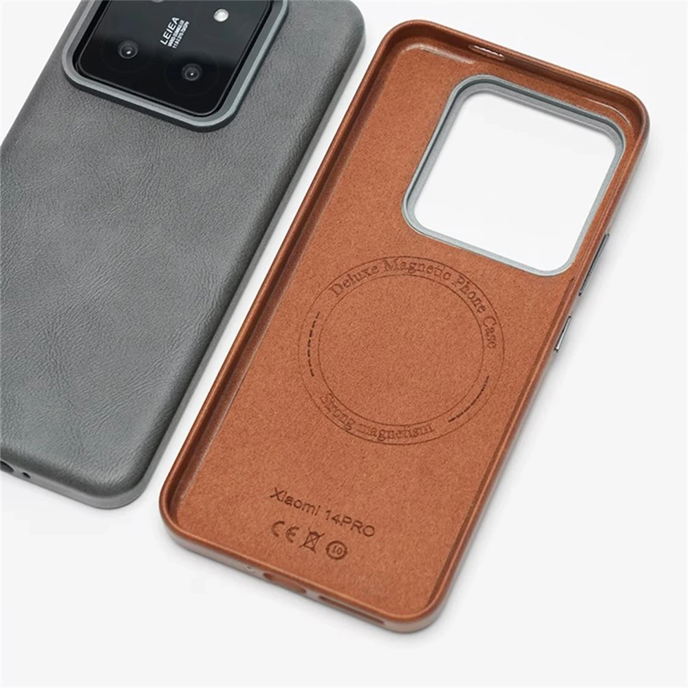 Luxury Business Retro Leather Case with Magnetic Wireless Charging and Alloy Lens Protection - Shockproof Cover