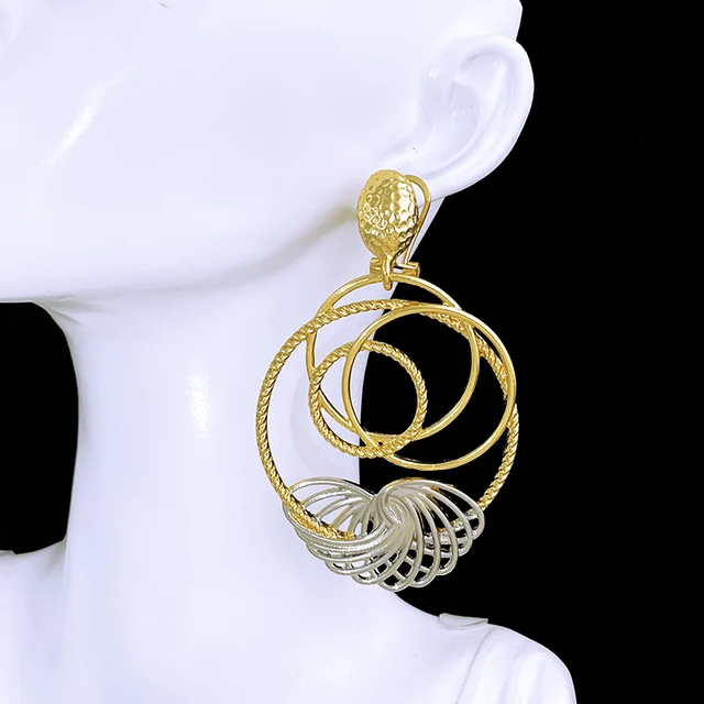 Grandes boucles d'oreilles pendantes plaquées or 18 carats pour - Main Image