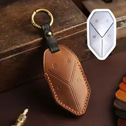 Premium Genuine Leather Key Cover Case with Keychain Holder (Brown)