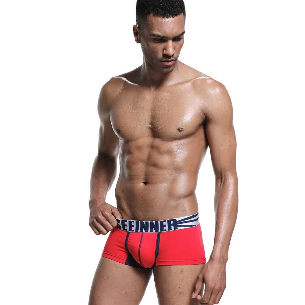 

Seeinner-Boxer de algodón para hombre, ropa interior pantalones cortos con estampado digital,a la moda bolsa masculina en U sexy
