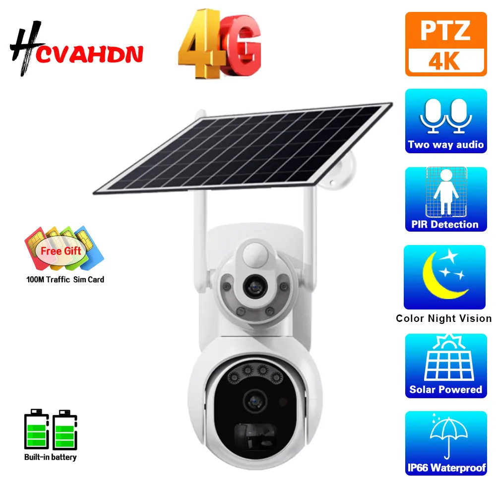 4K 8Mp 4G Sim Card Dual Lens Ptz Telecamera Di Sicurezza Solare Dual Screen Pir Auto Tracking Outdoor Wifi Cctv Telecamera Ip Di Sorveglianza