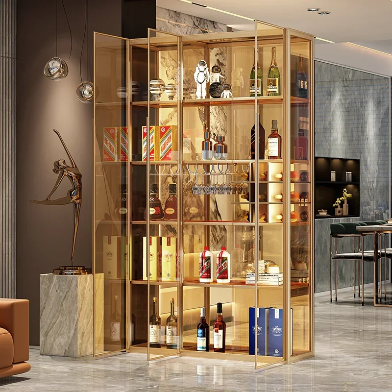 

Luxury All-glass Wine Cabinet Custom Luxury Villa Hand-made Display Cabinet Living Room Minimalist Wall Sideboard Partition