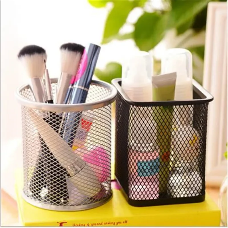Pencil Case New Pencil Holder Office Desk Metal Mesh Square Pen Pot Cup Case Container Organiser Durable Pencil Case office storage