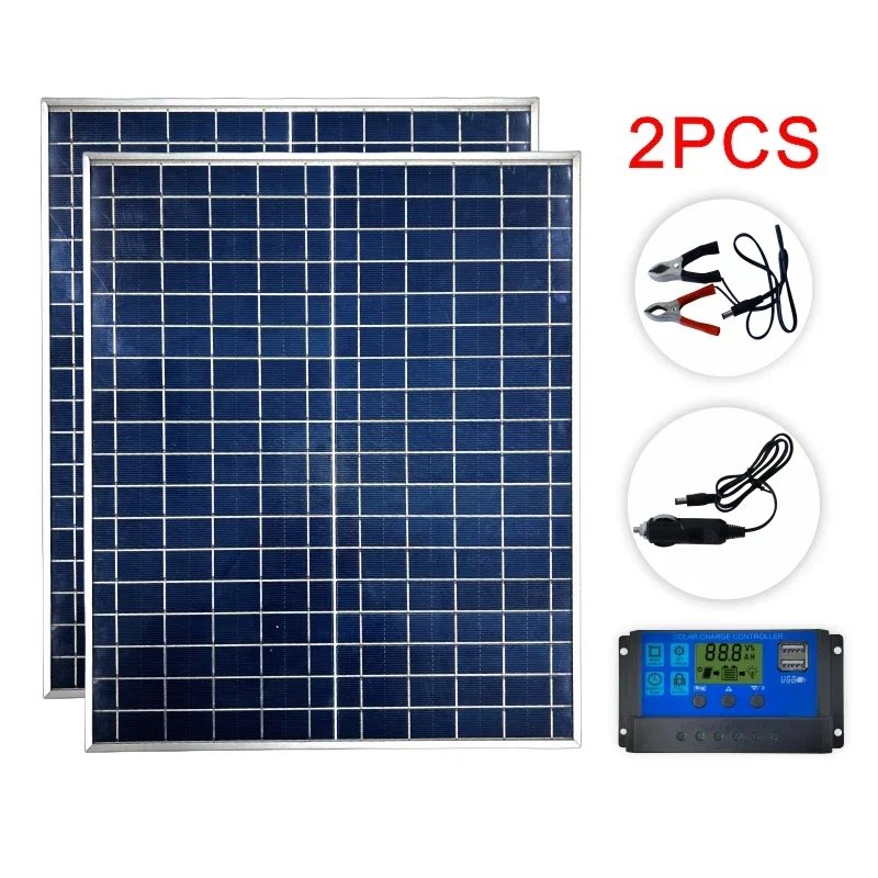 500W/1000W 태양 전지 패널 12V 태양 광 보조베터리 키트 100A 컨트롤러 태양 광 플레이트 홈/캠핑/RV/자동차 빠른 배터리 충전기