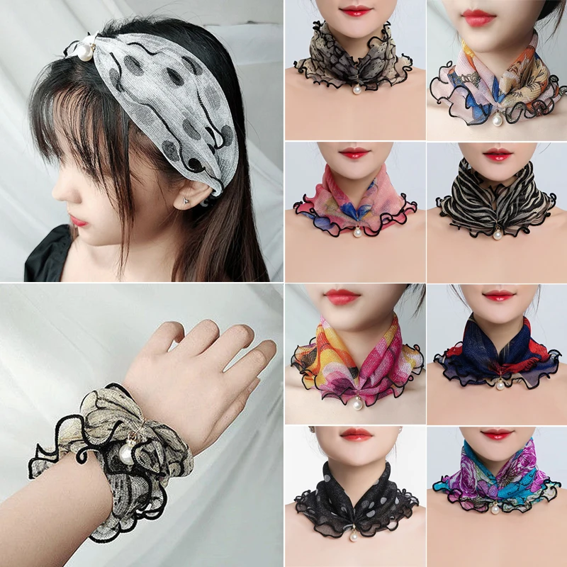 Stylish Design Lace Flower Faux Pearl Muslim Stretch Women Turban Hat Bandana Headwrap