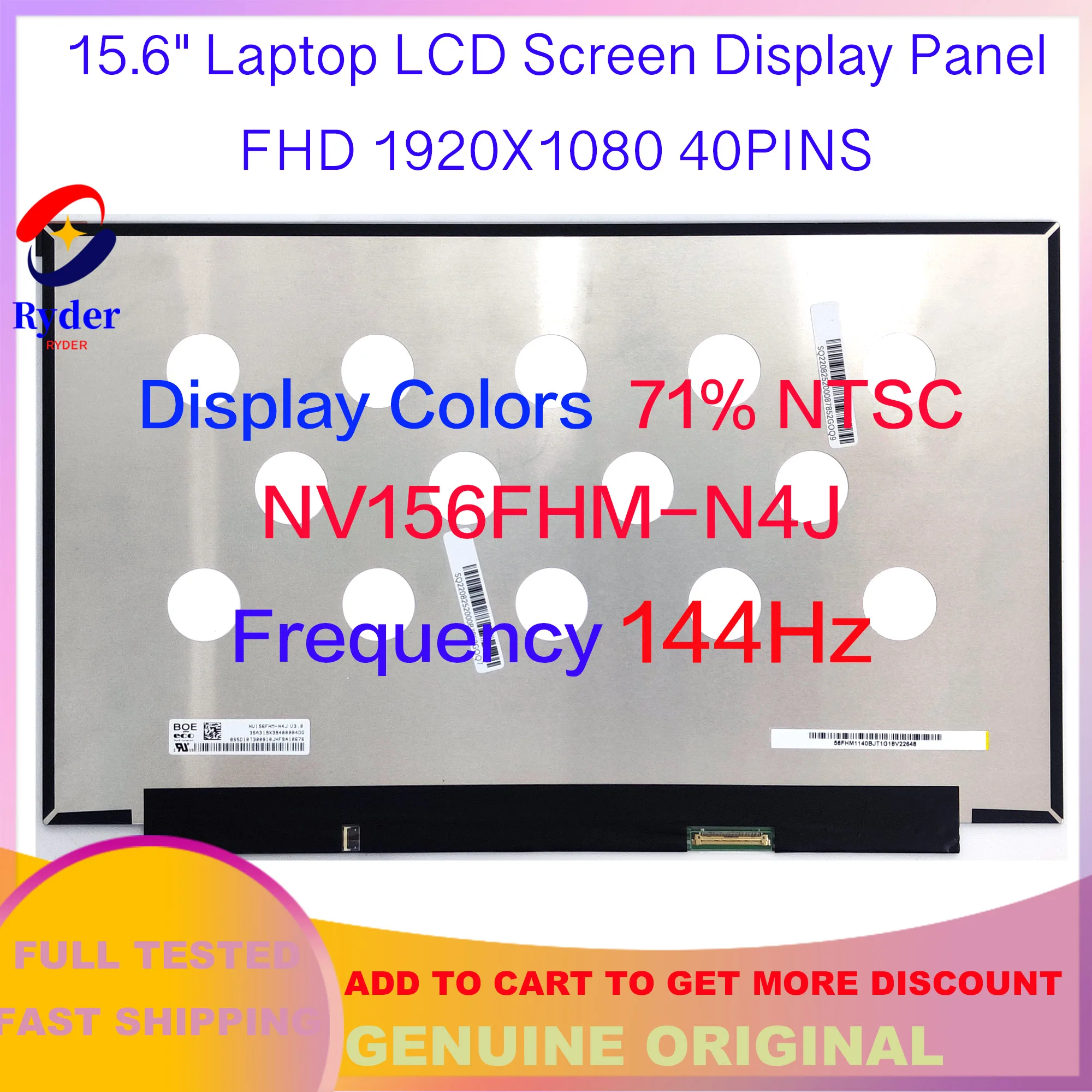 

15,6 "144 Гц ЖК-экран для ноутбука, панель дисплея NV156FHM-N4J 71% NTSC 500 cd/м² FHD 1920 × 1080 edp 40 контактов FRU 5D10T30091