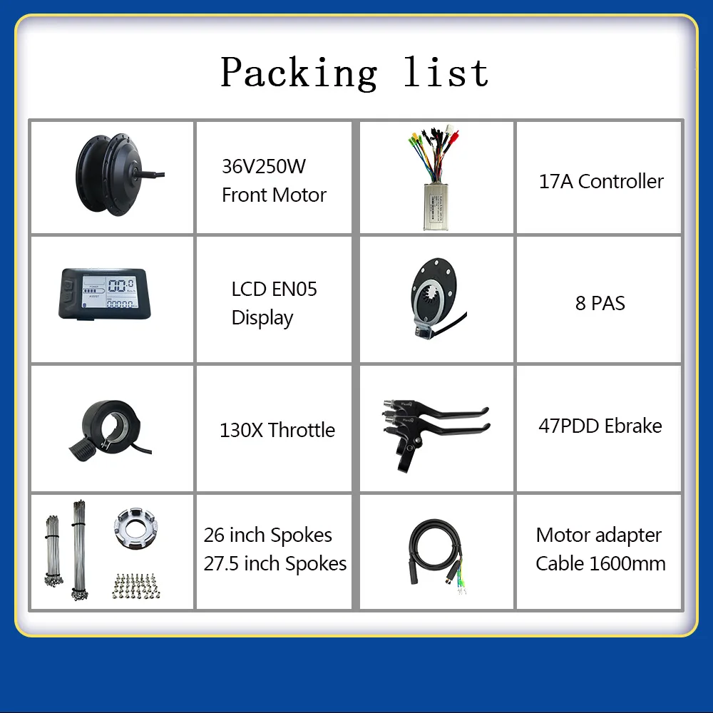 Electric Bicycle Lithium Battery Conversion Kit 36V250W Front Drive DIY No Spoke EN05 Instrument Configuration 26 Inch 27.5 Inch