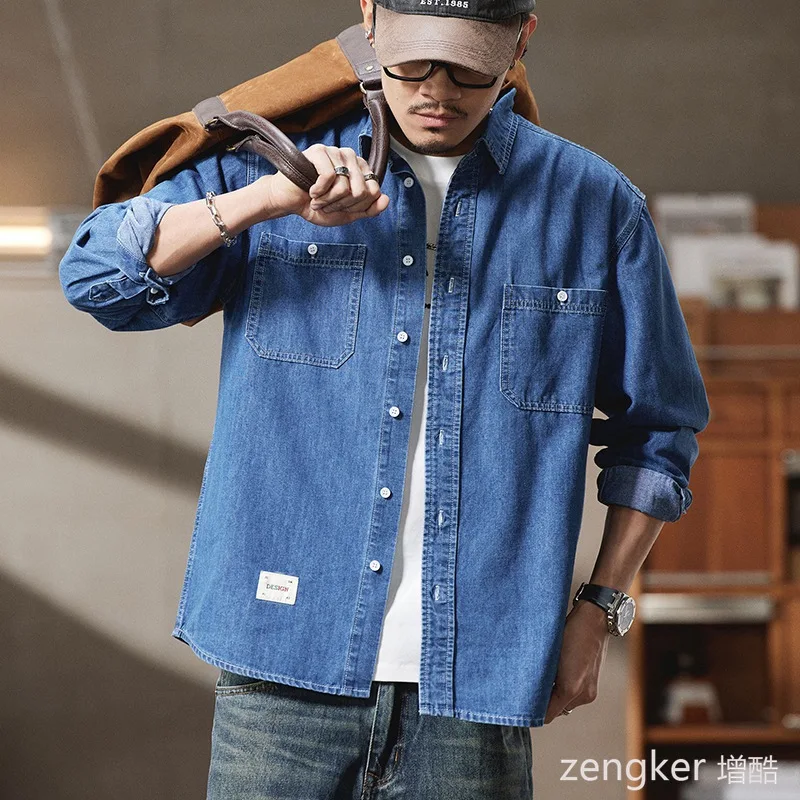 Spring Men's Big Size Denim Shirt Oversized Loose Fit Streetwear Style Jacket for Big Men Plus Size mens shirt