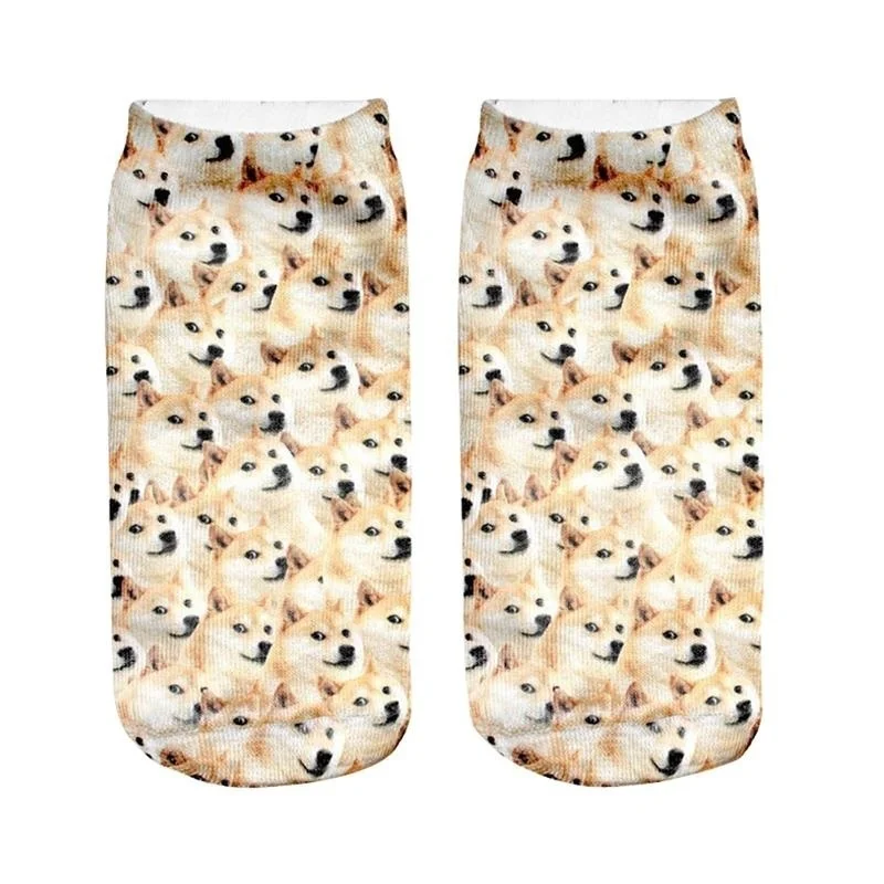 Creative Design 1Pair New Cartoon Cat Socks 3D Print Art Funny Socks Women Cute Low Cut Ankle Socks Fashion Female Short Sock