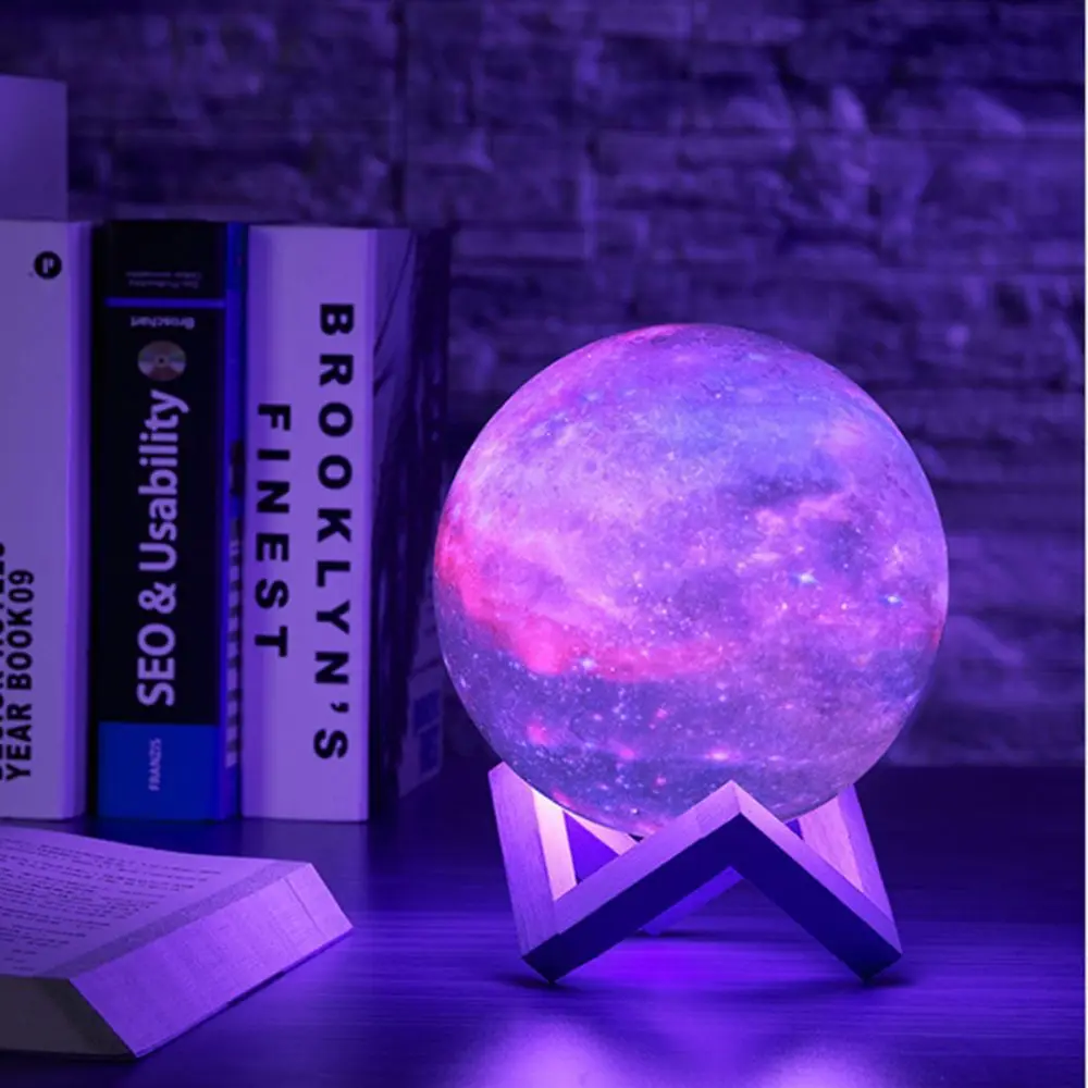 

Rechargeable Night Light 3D Star Print Moon Desk Lamp 16 Colors Remote Control Touch Galaxy Light For Room Decor Bedside Lamps