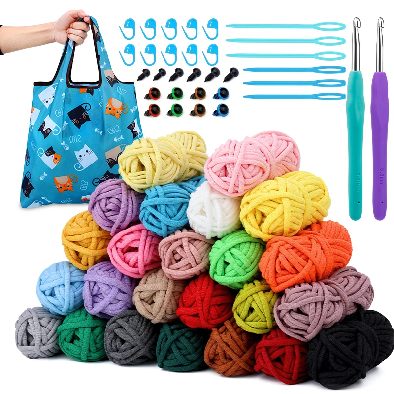 

TLKKUE Crochet Hooks Set With Plastic Knitting Needles 24pcs Bulk Yarn Ball Thread Stitching Markers Knit Tool Kit Accessories