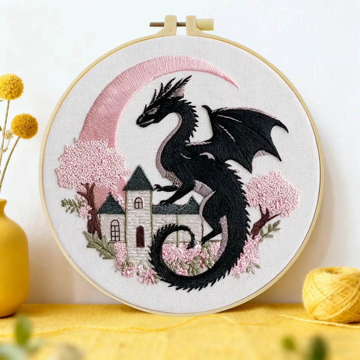 1 Stück 20X20CM/15X15CM 7,87/6,3 Zoll Drachen-Stickerei-Starter-Kit DIY-Kit DIY-Stickerei-Set Handarbeiten Heimdekoration Nadelkunst