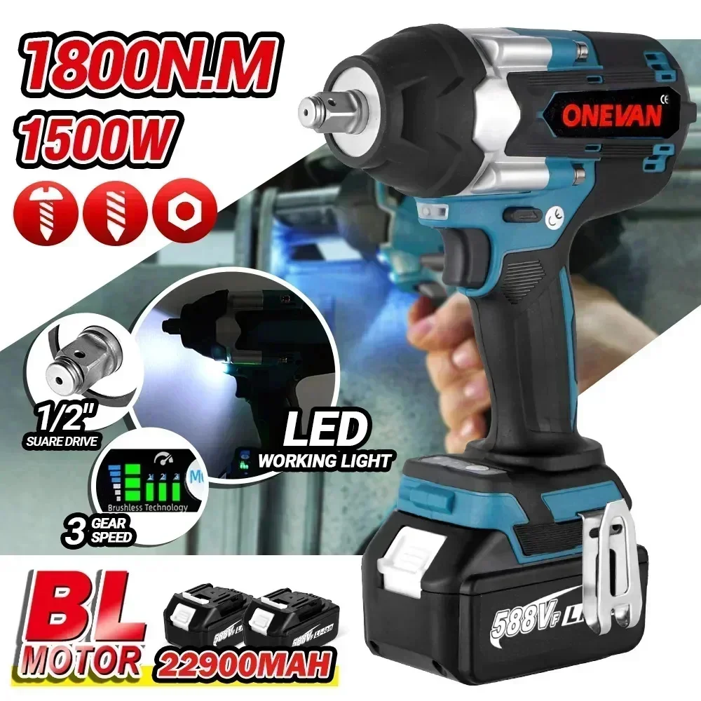 1800N.M бесщеточный Электрический ударный ключ с светодиодный светильник безщеточный отвертка для ремонта автомобиля электроинструмент для батареи Makita 18В