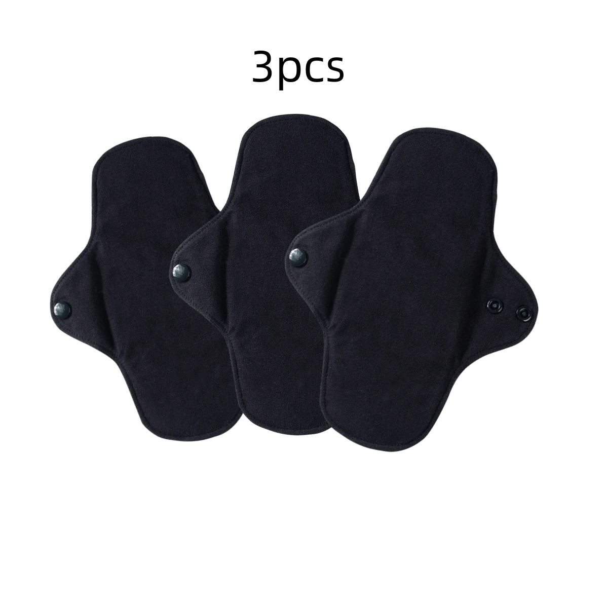 Set of 3 Black Pure Cotton Reusable Waterproof Menstrual Pads