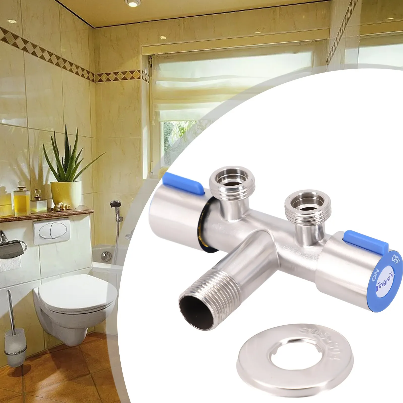 

1PCS Double Handle Faucet Stainless Steel Silver Triangular Valve Washing Faucet For Washing Machine Bathroom Home Supplies
