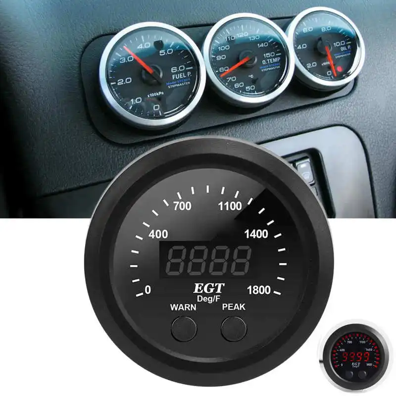 Auto Exhaust Gas Temperature Gauge 2‑1/16in 52mm Ultra Thin 0‑1800℉ Red