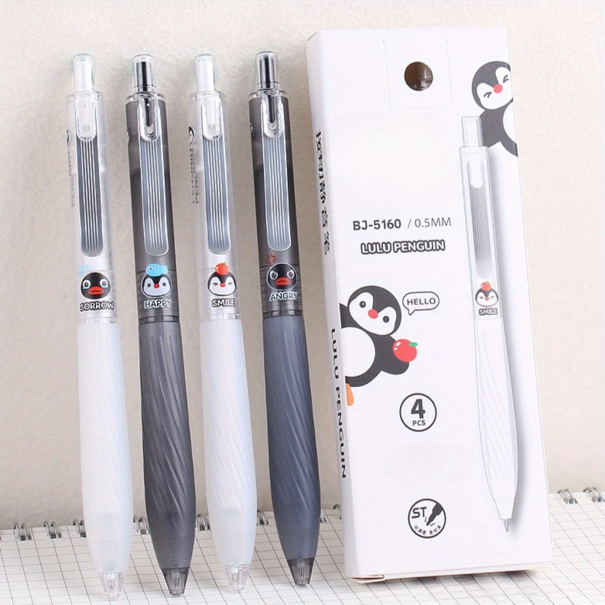4pcs Black Ink Gel Pen，Penguin Pattern Design with Metal Clip, Smooth Writing, Durable and Comfortable for Office and Study Use 2
