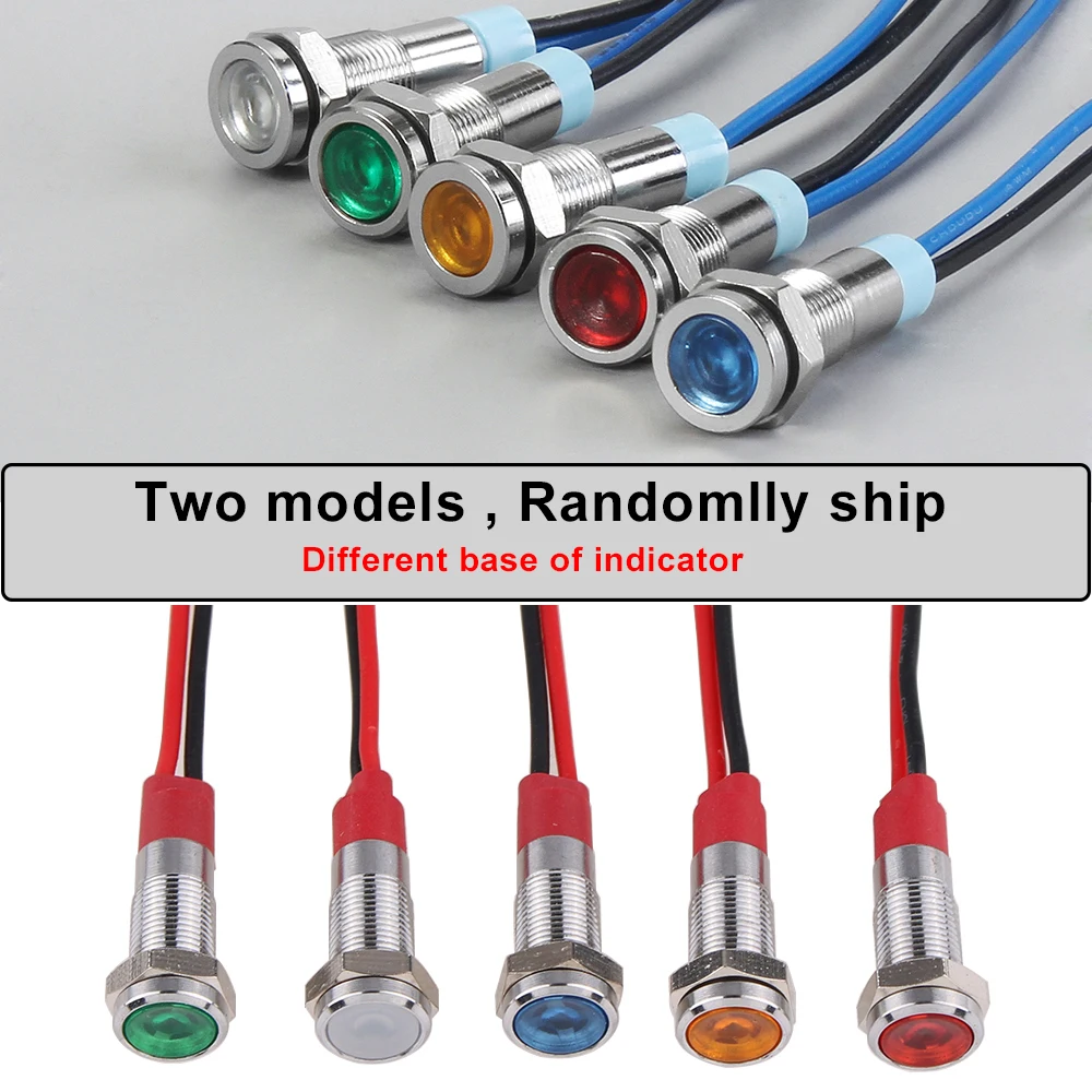 5PC 6mm 경고 LED 금속 표시 등 파일럿 방수 IP67 신호 램프 6V 12V 24V 220v 와이어 빨간색 노란색 파란색 녹색