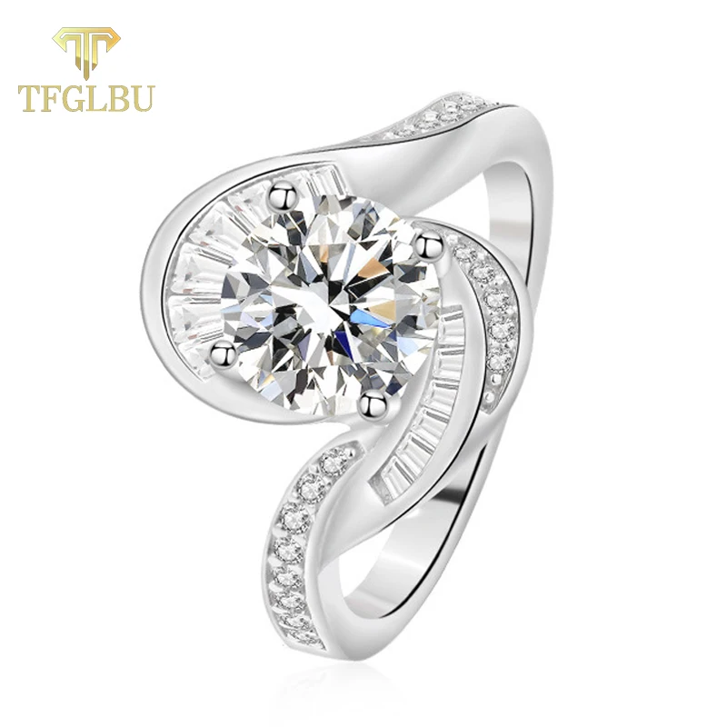 

TFGLBU 2CT New Brilliant Cut Moissanite Ring for Women S925 Sterling Sliver Test Past Imitation Diamond Band Charms for Jewelry