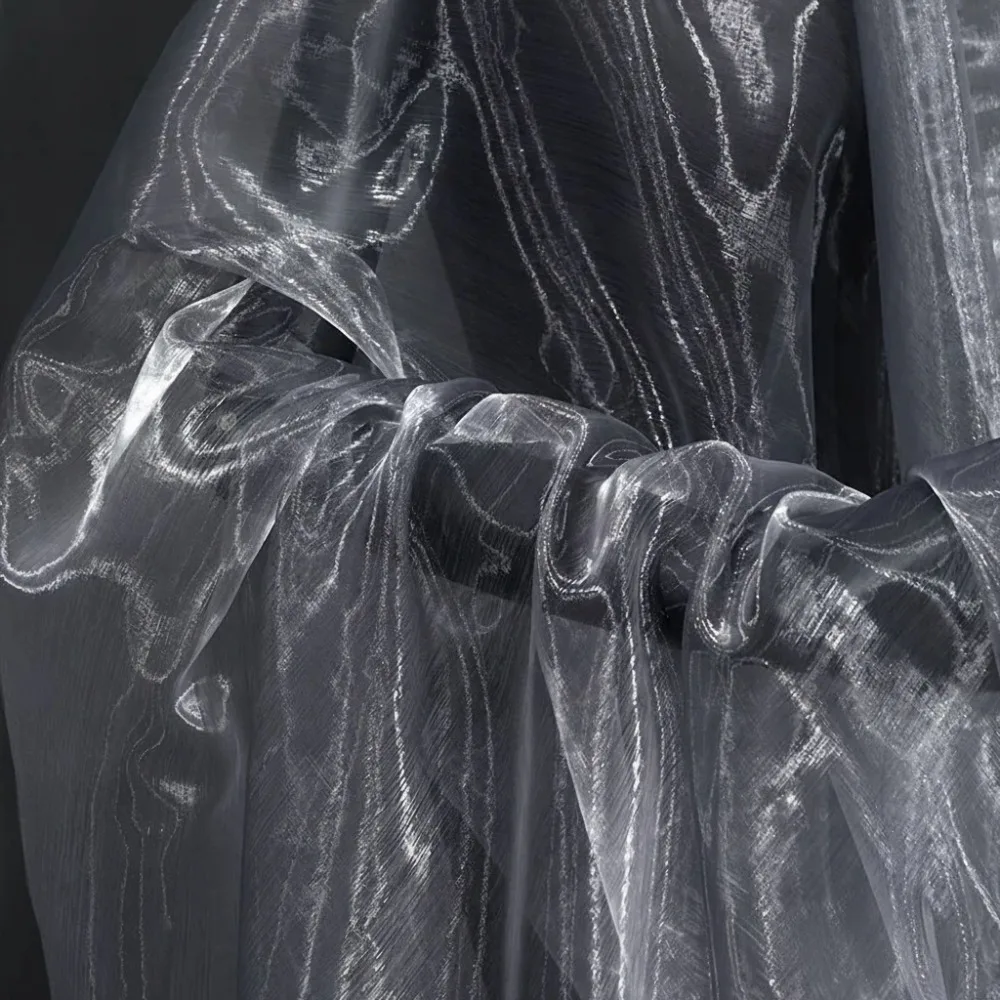 Two-Color Gradient Sheer Organza Mesh Fabric with Decorative Edge, 100x150cm