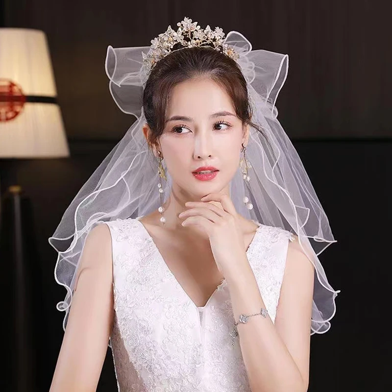 

2 Layer White Wedding Veil Hairpin Sweet Bride's Short Veil Dress Hair Accessories Korea Japan